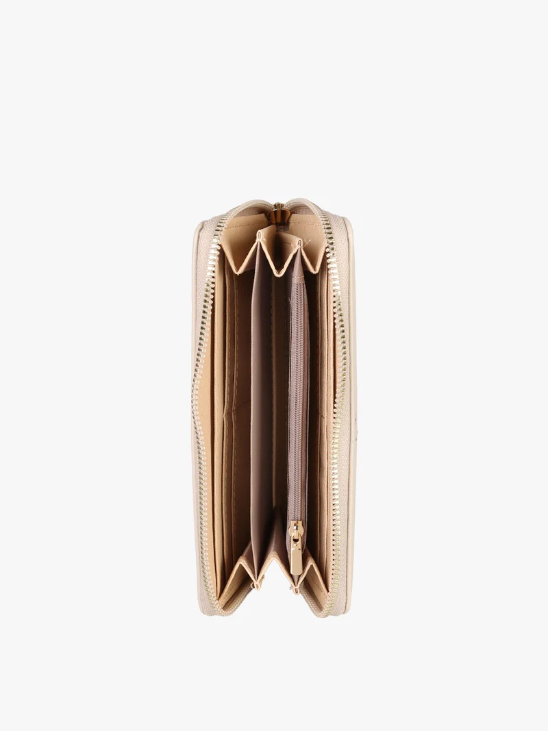 Portafoglio donna in ecopelle con zip - sabbia