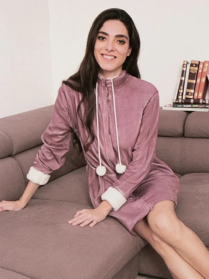 Vestaglia donna in pile con zip - lilla