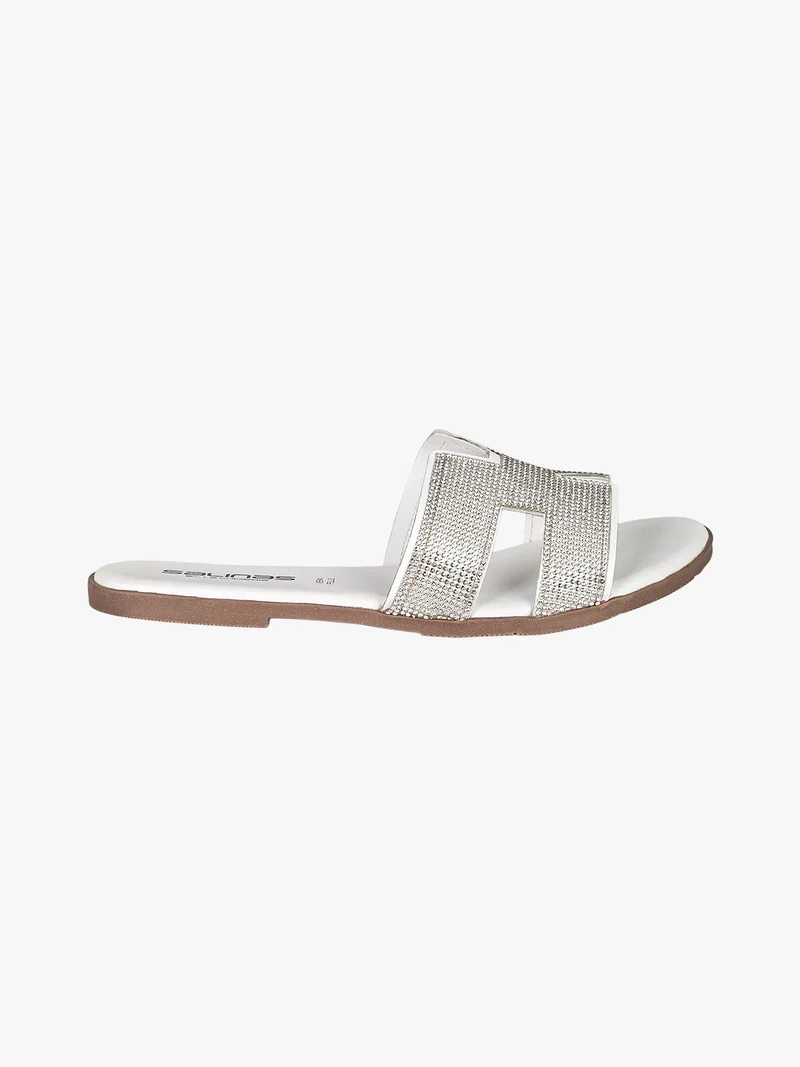 Ciabatte donna in pelle con strass - bianco
