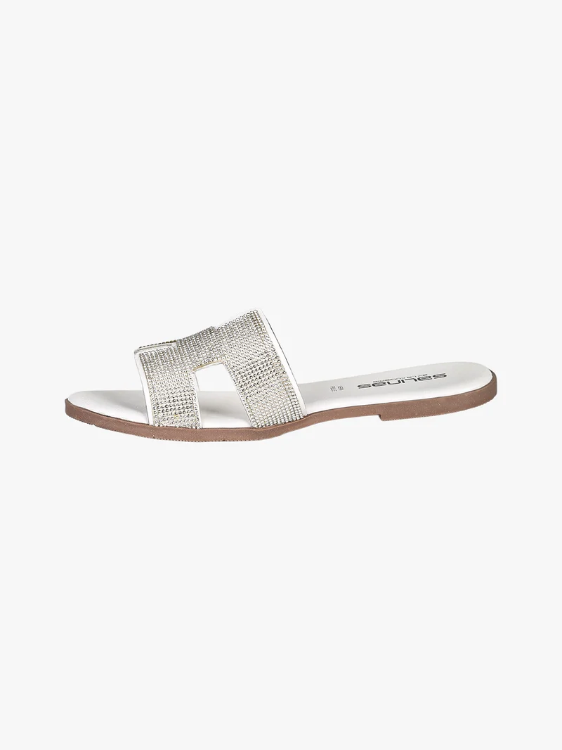 Ciabatte donna in pelle con strass - bianco