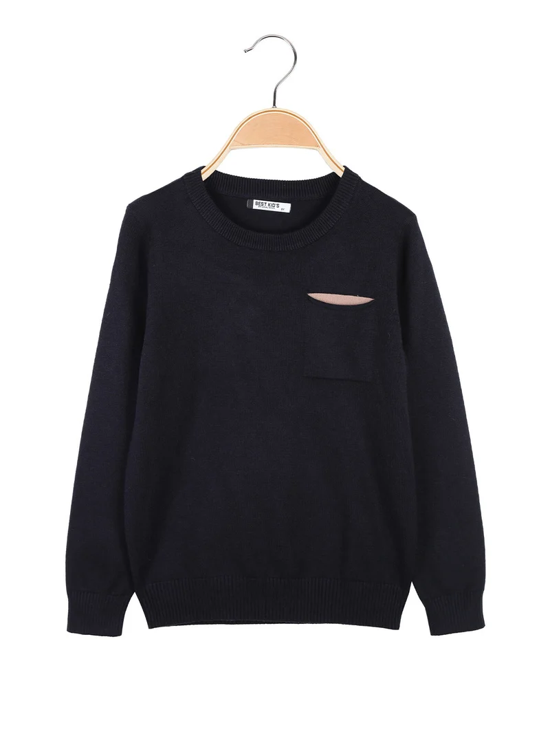 Pullover in maglia da bambino con taschino - blu scuro