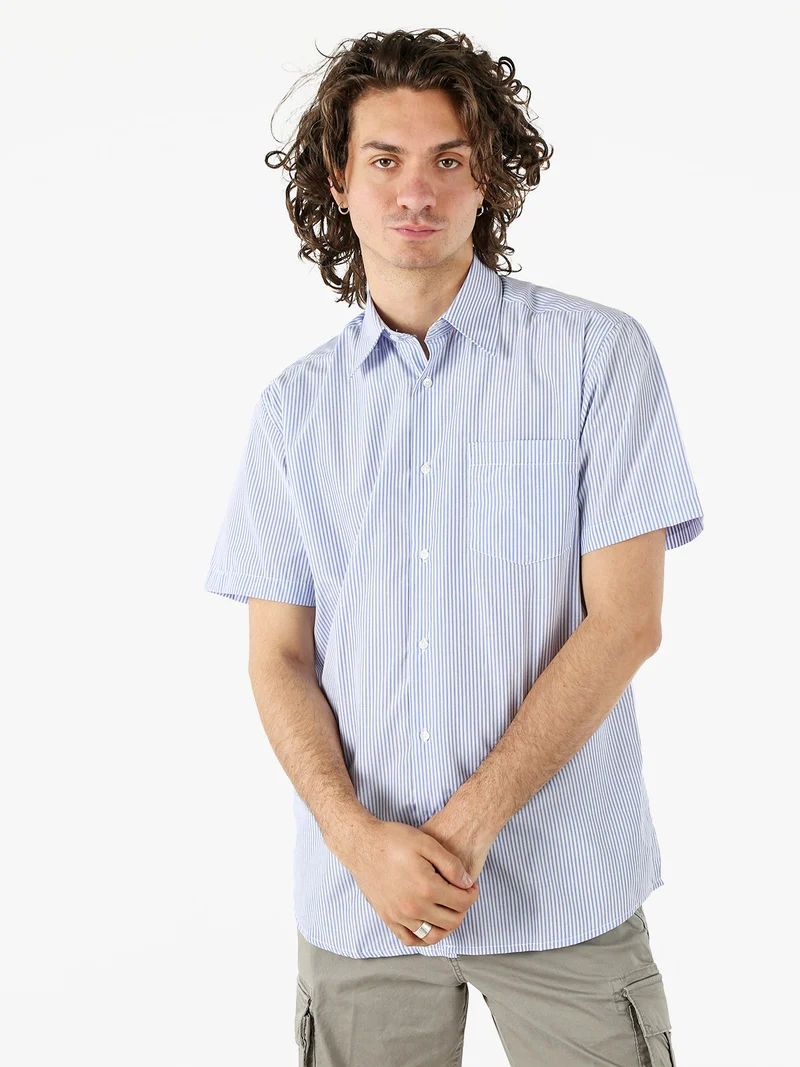 Camicia da uomo rigata a maniche corte con taschino - blu