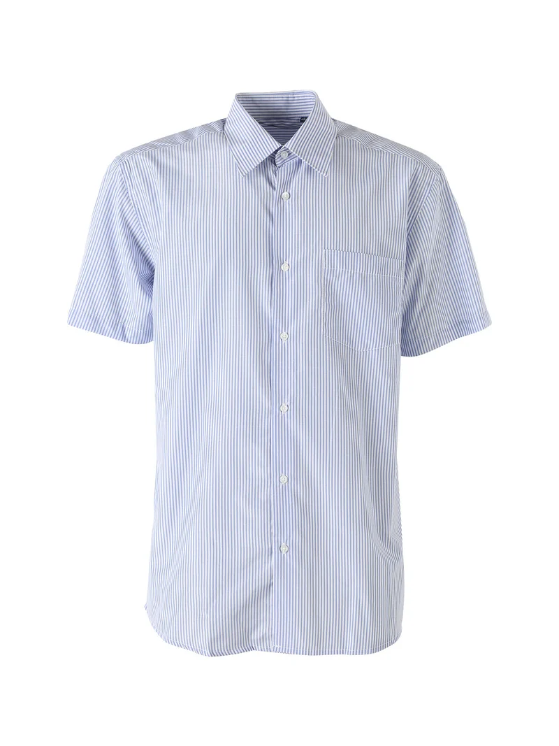 Camicia da uomo rigata a maniche corte con taschino - blu