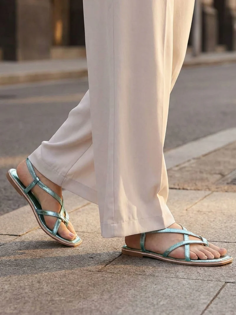 Sandali infradito donna in pelle - acqua marina