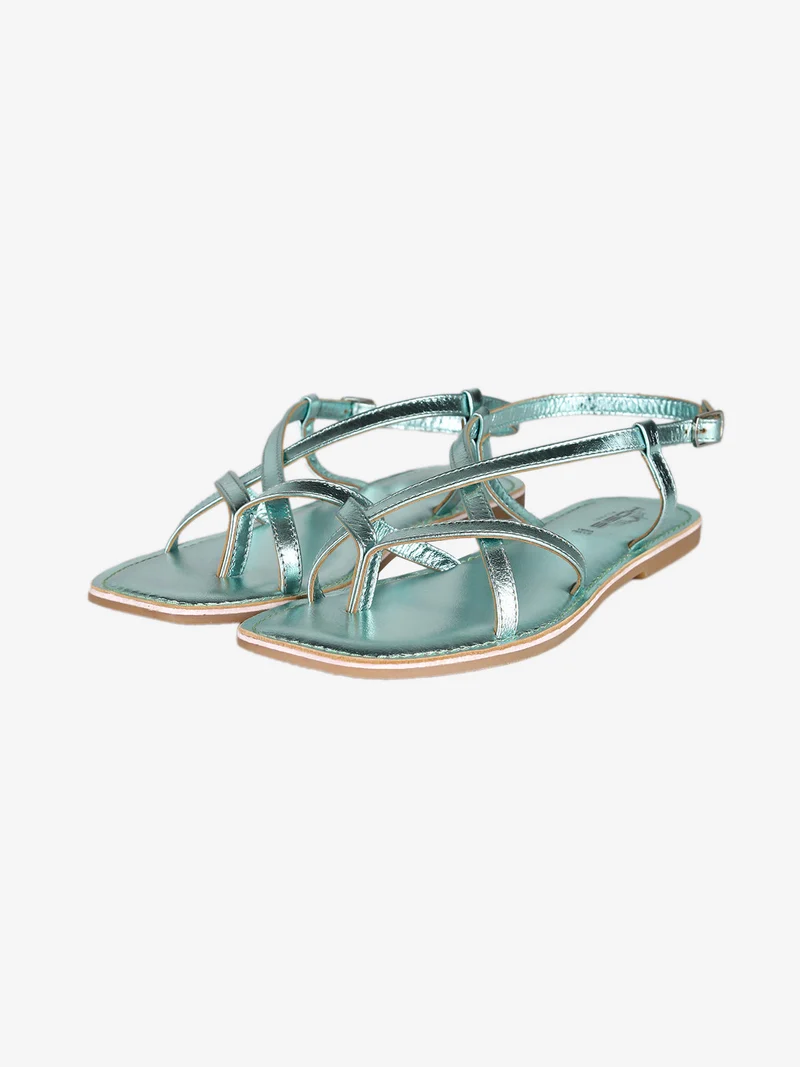 Sandali infradito donna in pelle - acqua marina