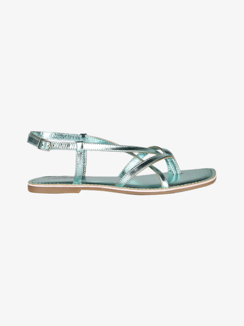 Sandali infradito donna in pelle - acqua marina