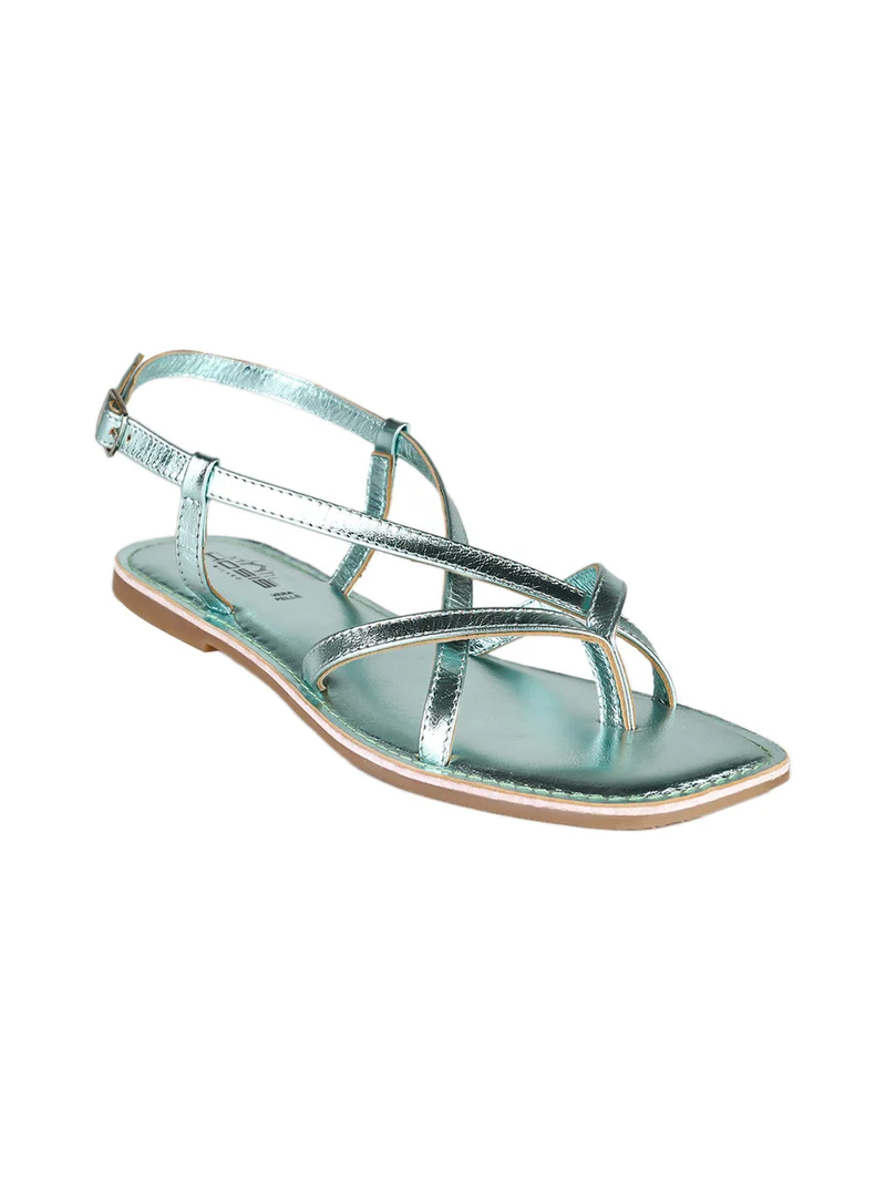Sandali infradito donna in pelle - acqua marina