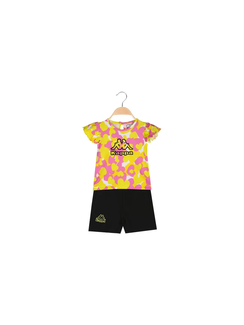 Completo corto da neonata 2 pezzi in cotone con maniche a volant e shorts - rosa