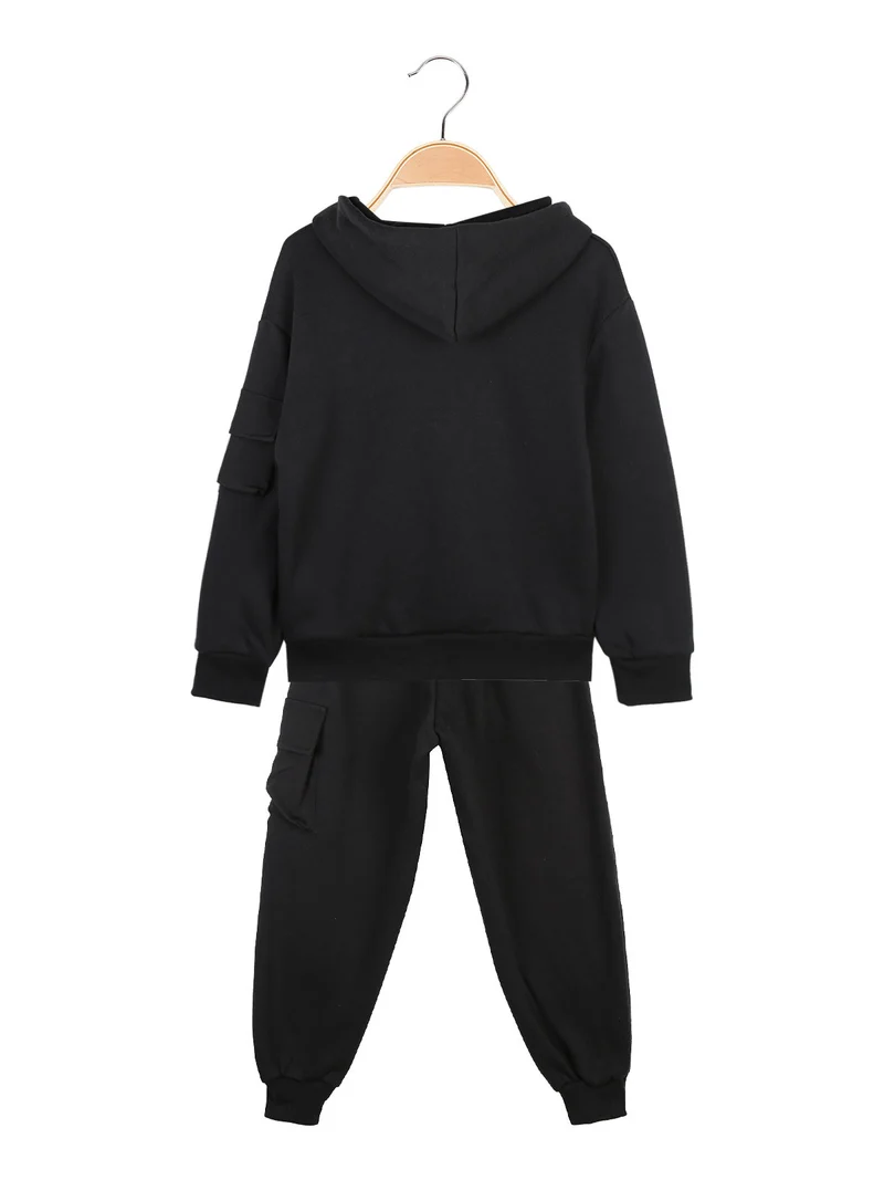 Completo tuta da bambino 2 pezzi con cappuccio e interno felpato - nero
