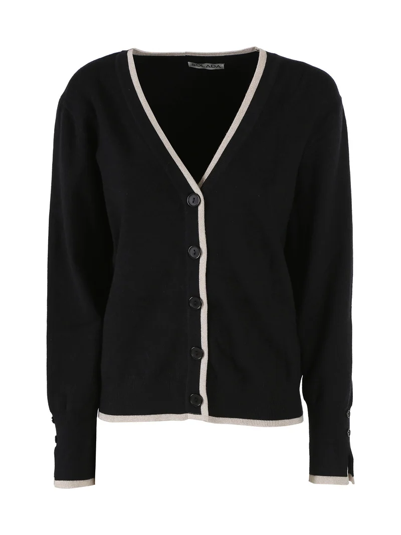 Cardigan donna in maglia con bottoni e dettagli lurex - nero