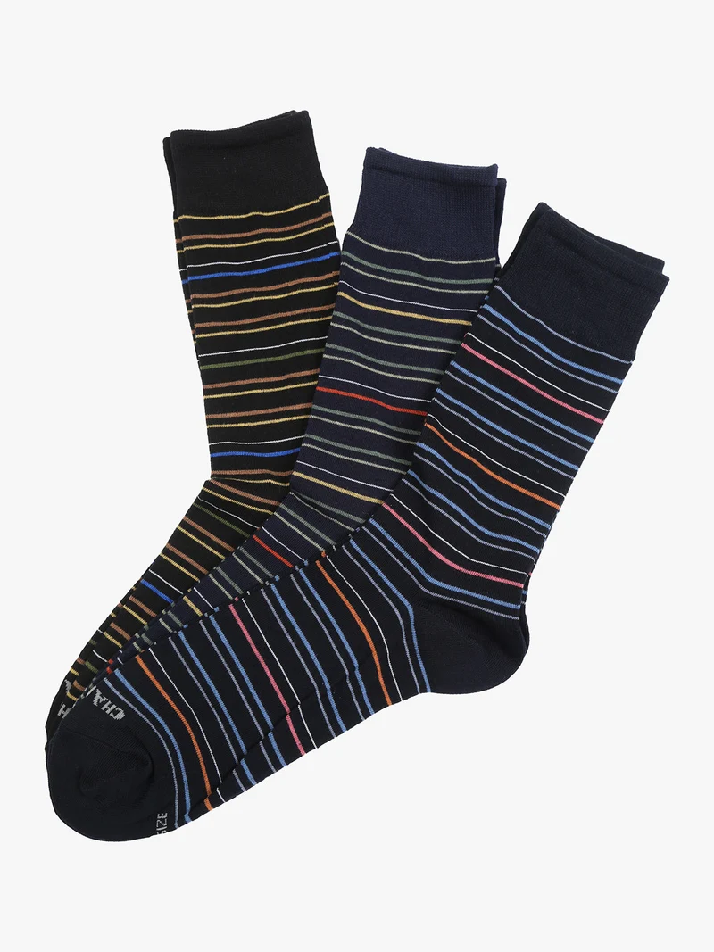 Confezione da 3 paia di calze corte a righe da uomo in cotone - blu scuro