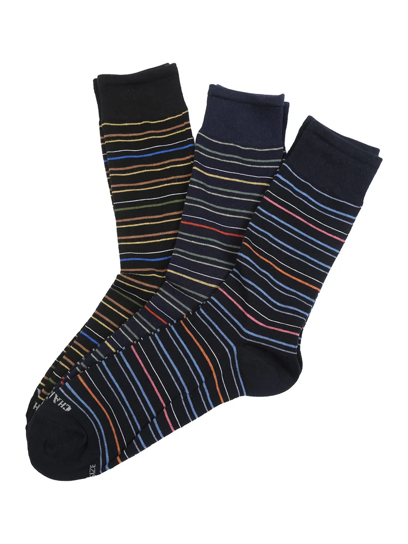Confezione da 3 paia di calze corte a righe da uomo in cotone - blu scuro