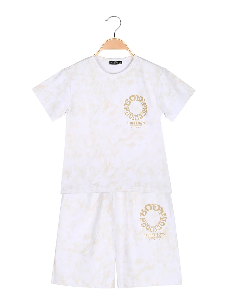 Completo corto da bambino con t-shirt e bermuda - beige