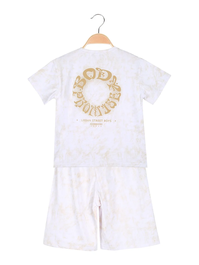 Completo corto da bambino con t-shirt e bermuda - beige