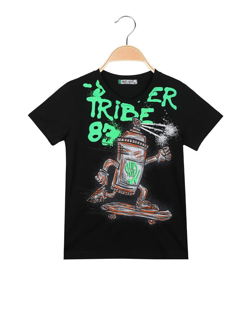 T-shirt da bambino con stampa disegno - nero