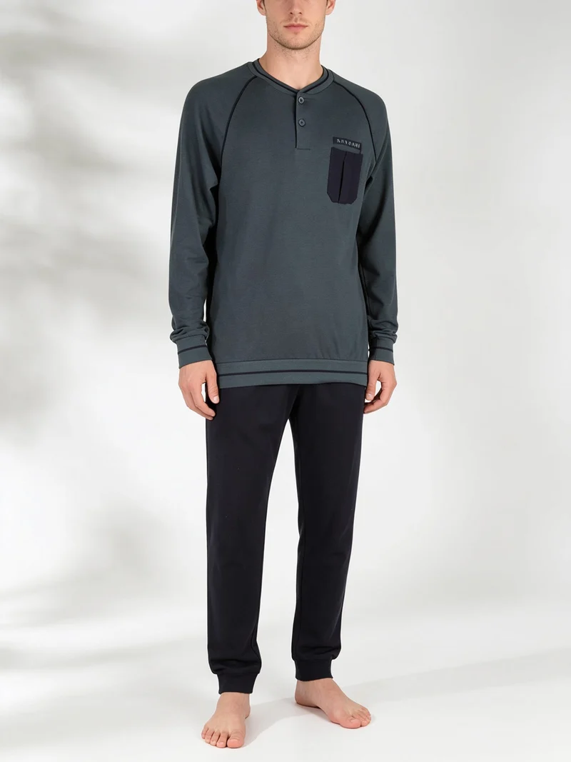 Pigiama lungo da uomo con taschino - militare