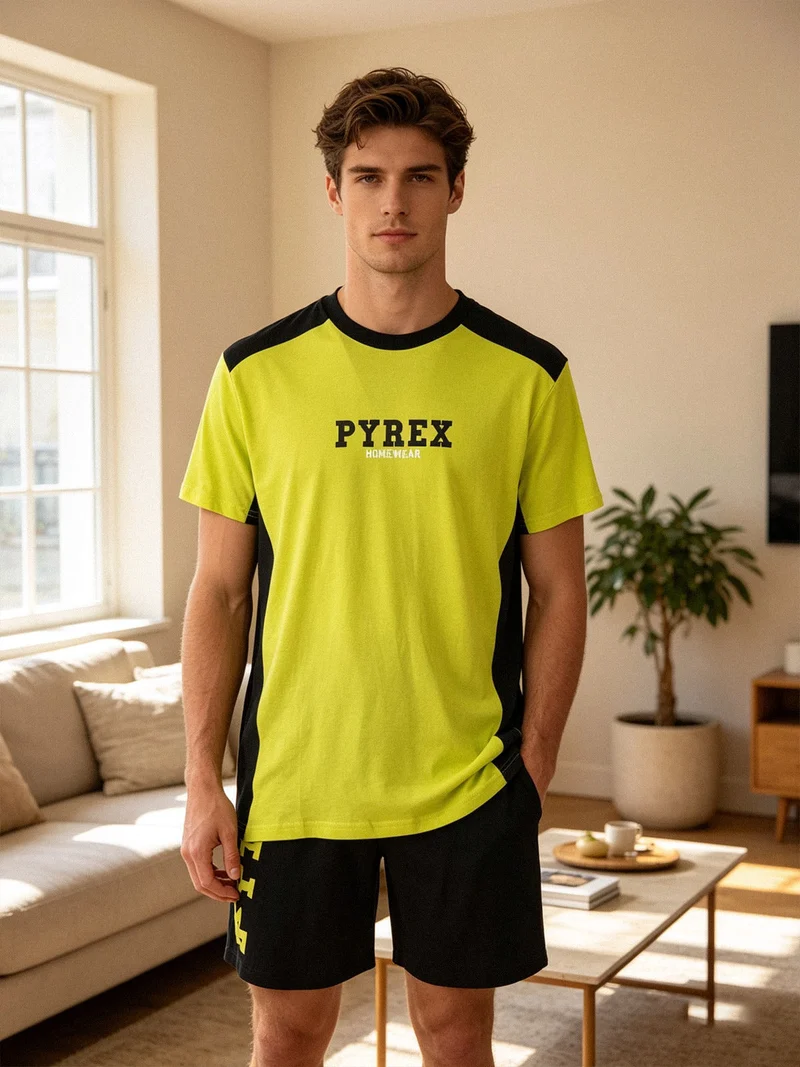 Pigiama corto da uomo in cotone con logo - limone
