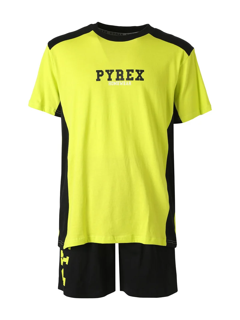 Pigiama corto da uomo in cotone con logo - limone