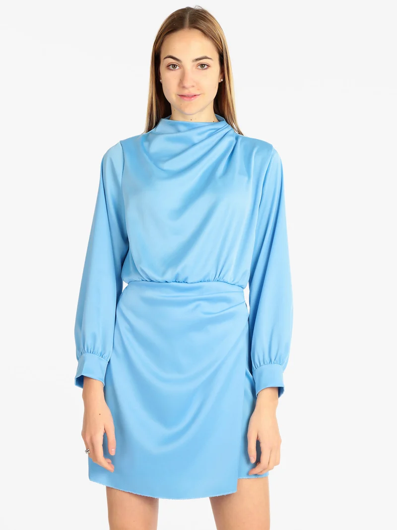 Vestito donna manica lunga effetto raso - azzurro