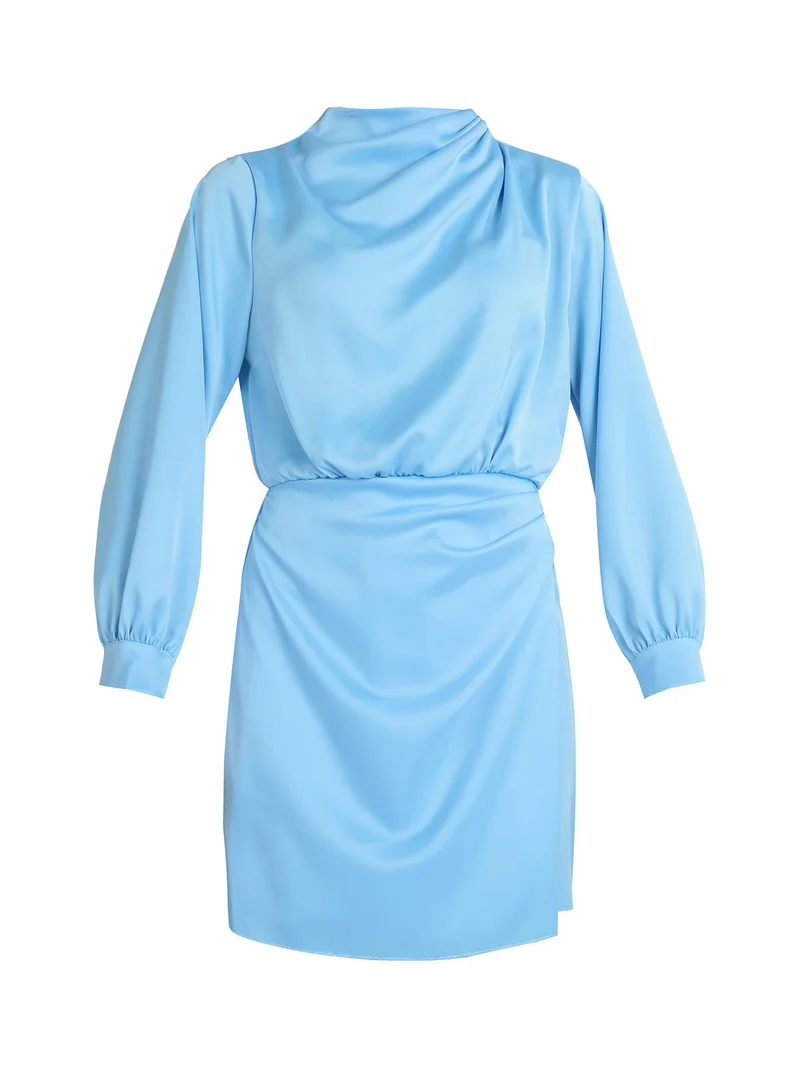 Vestito donna manica lunga effetto raso - azzurro