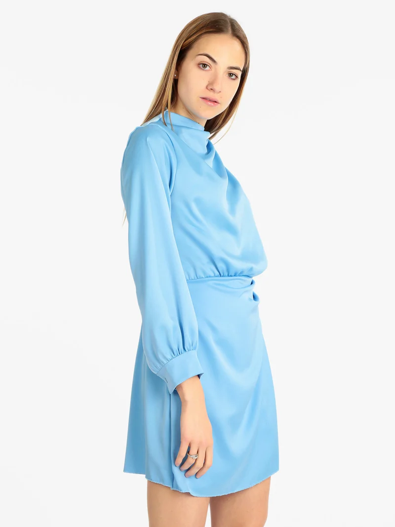 Vestito donna manica lunga effetto raso - azzurro