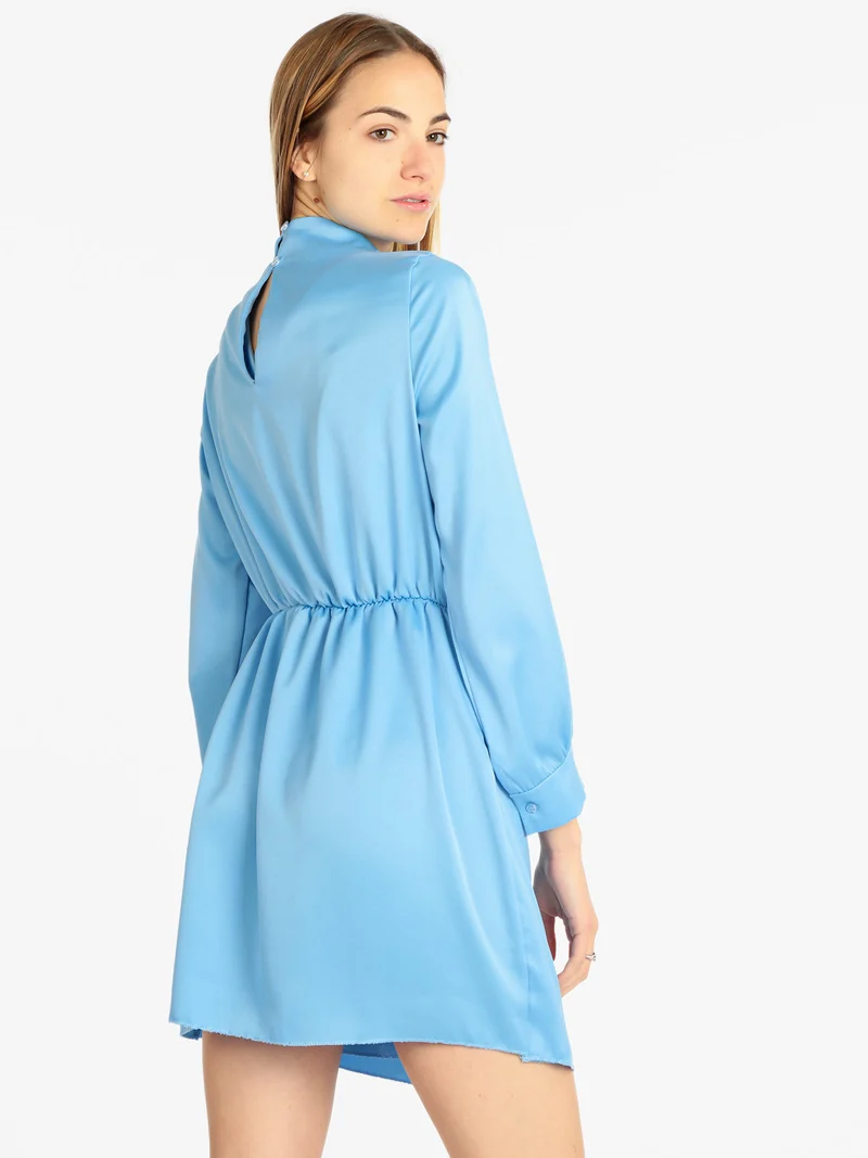 Vestito donna manica lunga effetto raso - azzurro