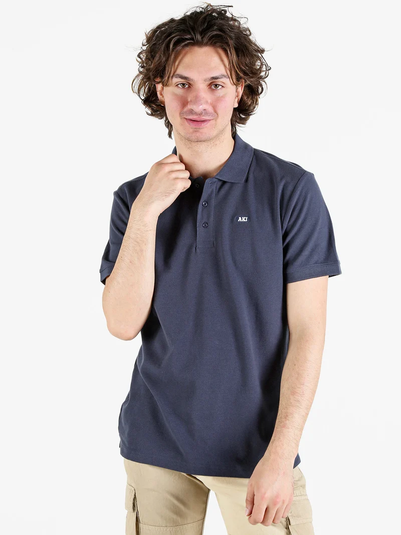Polo da uomo in cotone a maniche corte - blu scuro