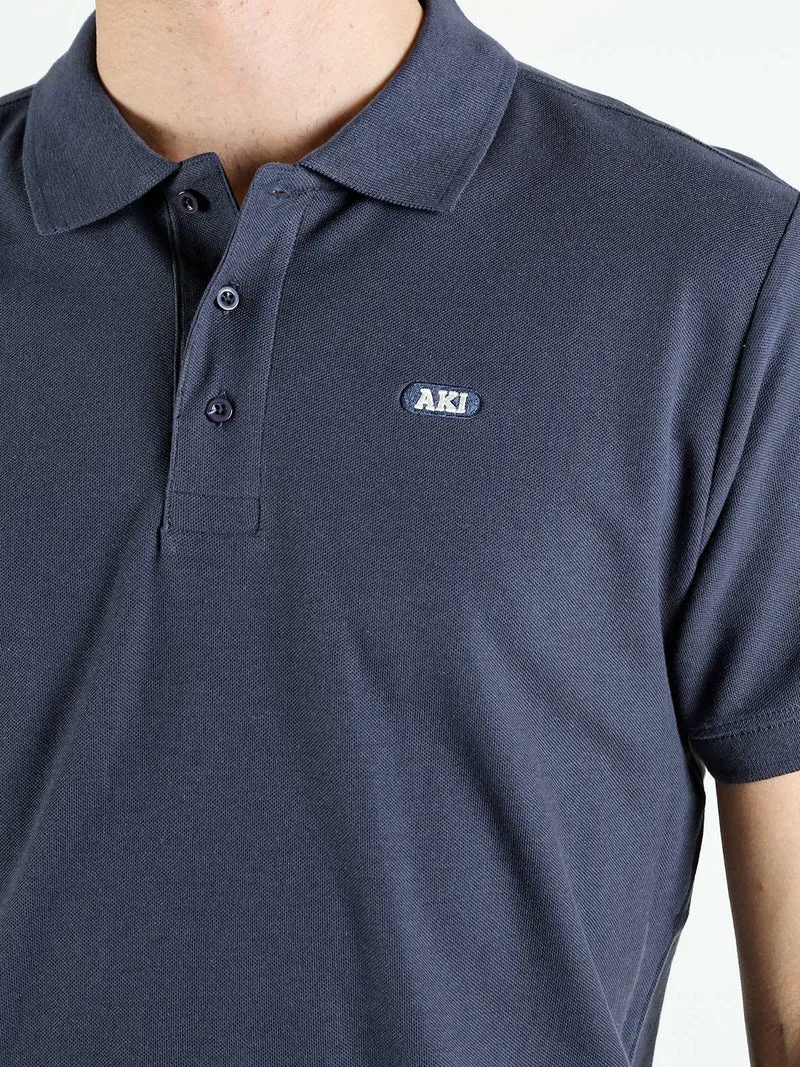 Polo da uomo in cotone a maniche corte - blu scuro