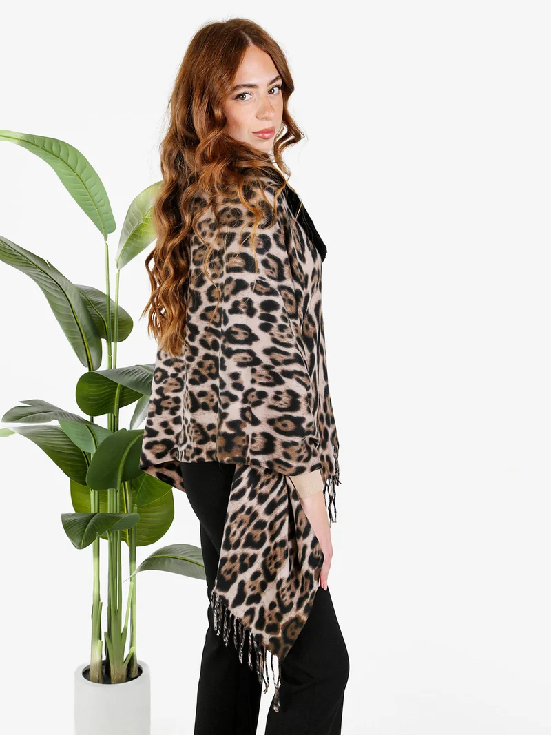 Mantella donna animalier con scollo in ecopelliccia - multicolore
