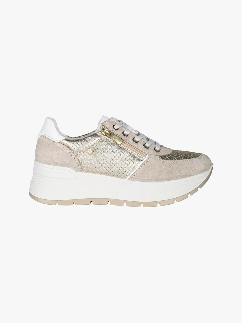 Sneakers donna in pelle con zeppa platform - beige