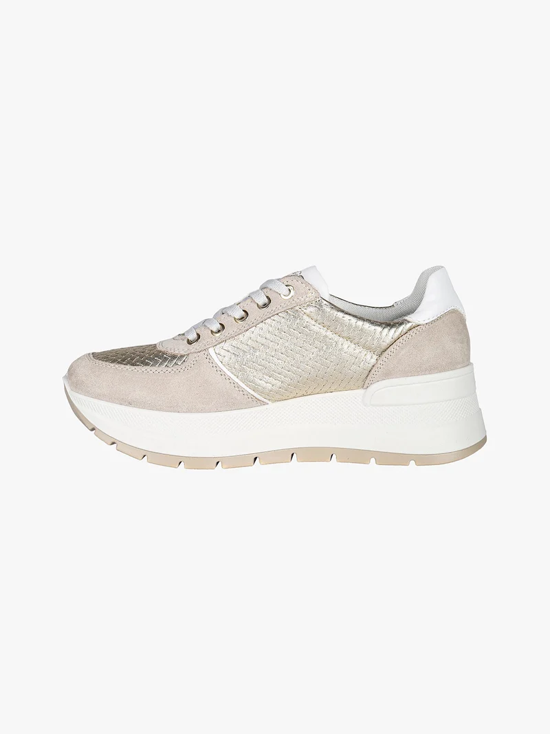 Sneakers donna in pelle con zeppa platform - beige