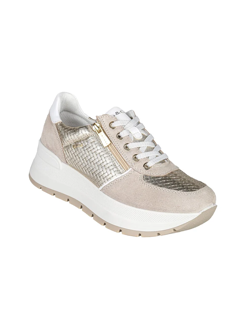 Sneakers donna in pelle con zeppa platform - beige