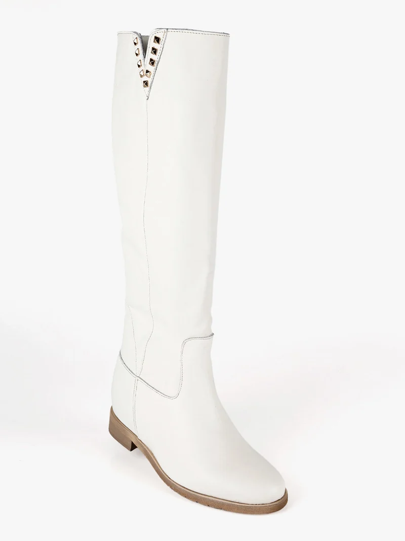 Stivali in pelle donna con borchie - bianco