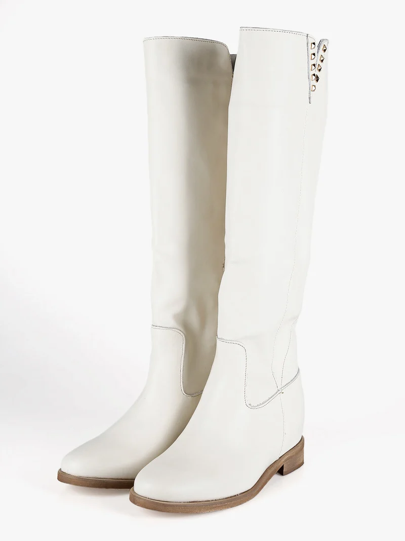Stivali in pelle donna con borchie - bianco