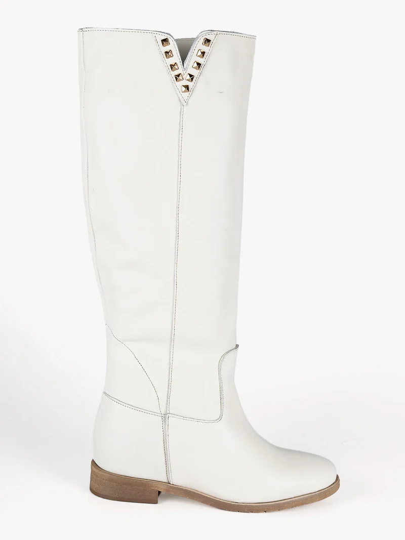 Stivali in pelle donna con borchie - bianco