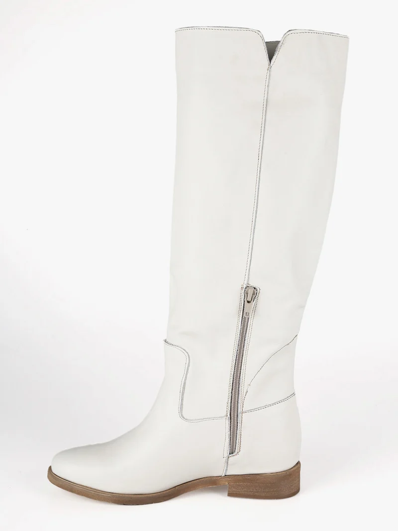 Stivali in pelle donna con borchie - bianco
