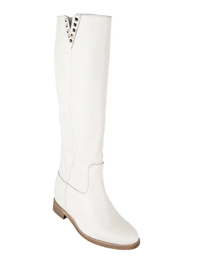 Stivali in pelle donna con borchie - bianco