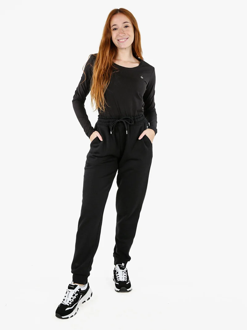 T-shirt girocollo da donna a maniche lunghe in cotone - nero