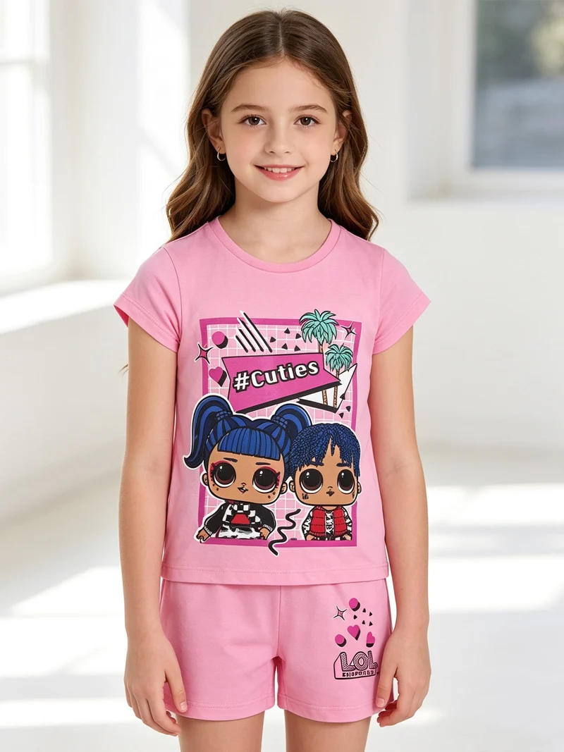 Completo corto bambina con stampa - rosa