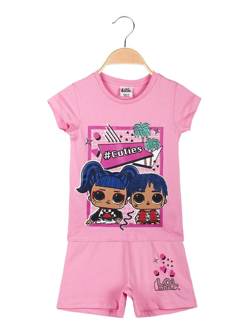 Completo corto bambina con stampa - rosa
