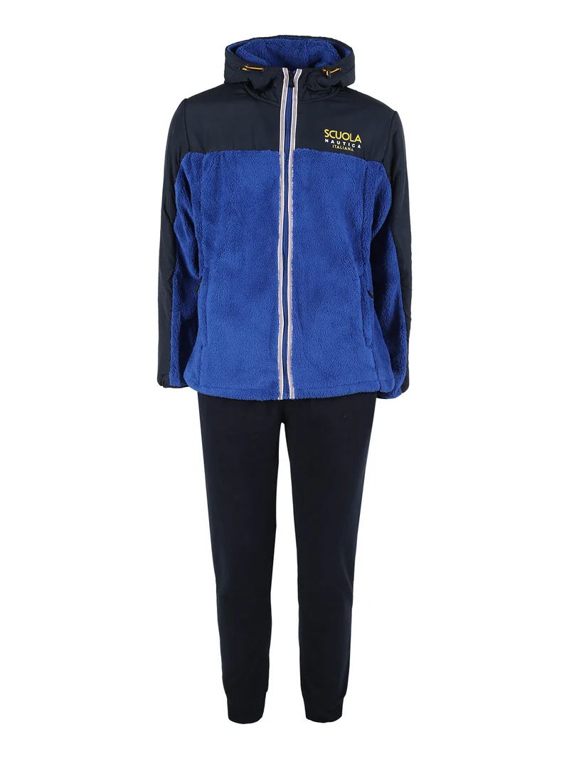 Completo tuta da uomo in pile con cappuccio e zip - blu