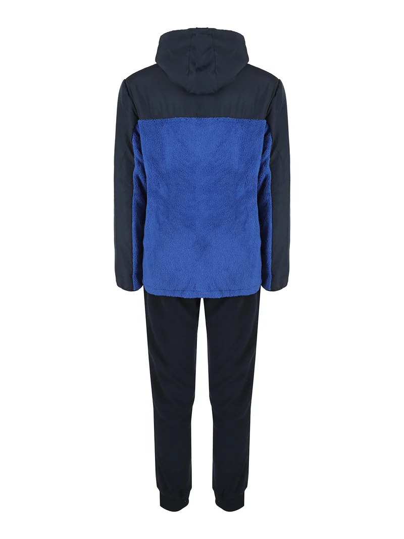 Completo tuta da uomo in pile con cappuccio e zip - blu