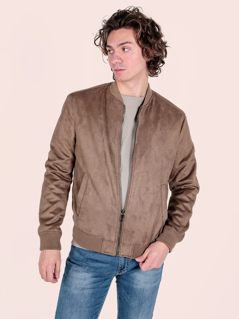 Giacca da uomo scamosciata con zip - marrone
