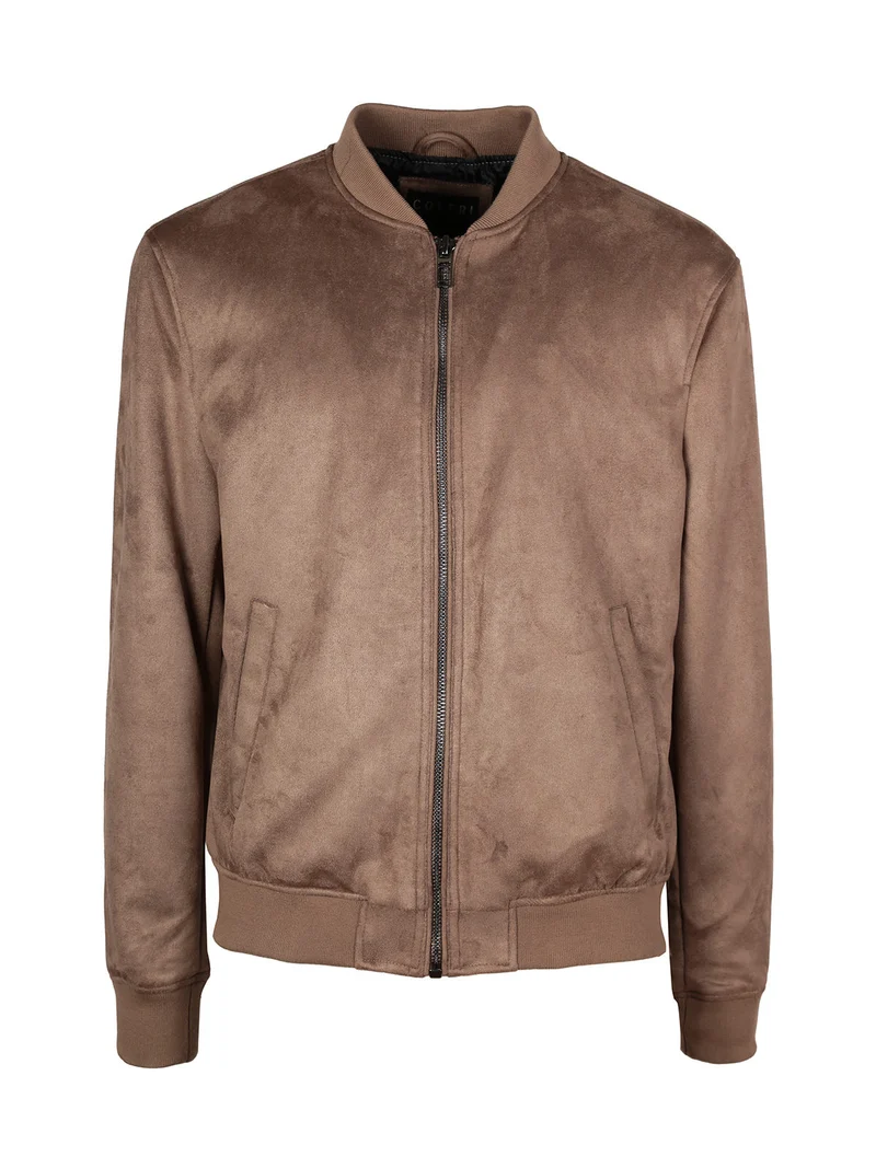 Giacca da uomo scamosciata con zip - marrone