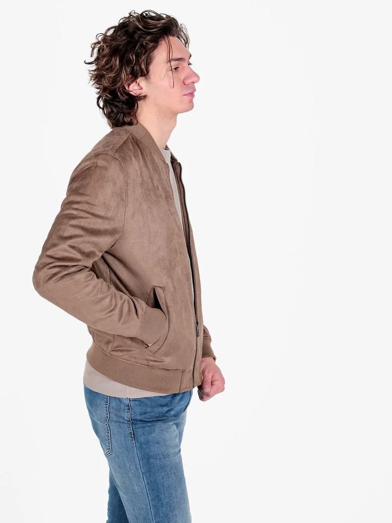 Giacca da uomo scamosciata con zip - marrone
