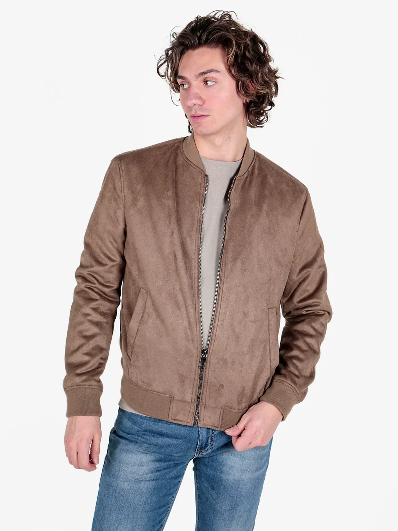 Giacca da uomo scamosciata con zip - marrone
