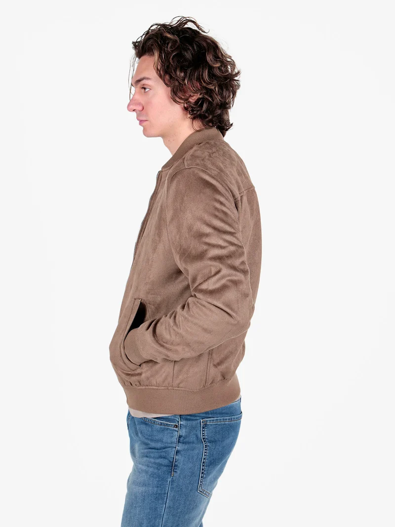 Giacca da uomo scamosciata con zip - marrone