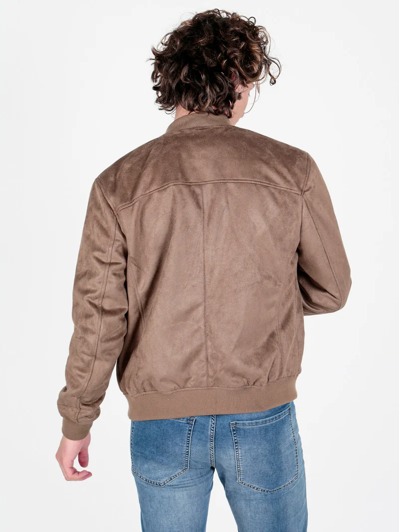 Giacca da uomo scamosciata con zip - marrone