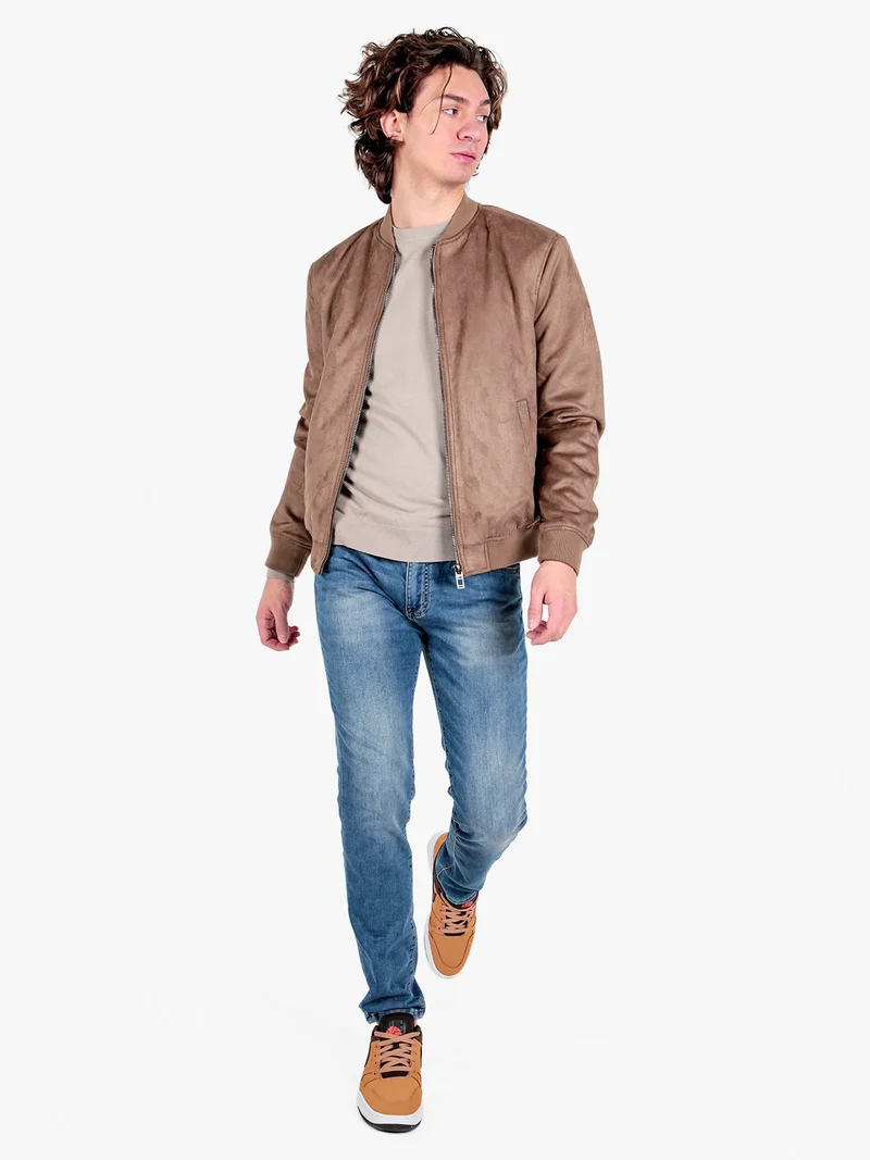 Giacca da uomo scamosciata con zip - marrone