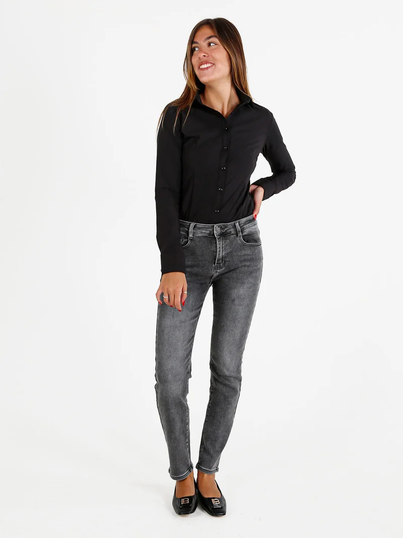 Camicia body donna a maniche lunghe - nero